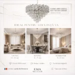 Candelabru Cristal Ice Cascade Chrome 50 cm – Cristal K9 Premium și Metal Argintiu, 7 Surse E14, Design Modern de Lux pentru Living-uri Spațioase și Zone de Dining - imagine 6