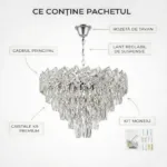 Candelabru Cristal Ice Cascade Chrome 50 cm – Cristal K9 Premium și Metal Argintiu, 7 Surse E14, Design Modern de Lux pentru Living-uri Spațioase și Zone de Dining - imagine 8