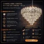 Candelabru Cristal Ice Cascade Chrome 50 cm – Cristal K9 Premium și Metal Argintiu, 7 Surse E14, Design Modern de Lux pentru Living-uri Spațioase și Zone de Dining - imagine 11
