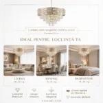 Candelabru Majestic Cristal Gold 50 cm – Cristal K9 Premium Transparent și Texturat, 8 Becuri E14, Design Modern de Lux pentru Living, Dining și Holuri Grandioase - imagine 6