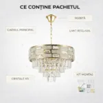 Candelabru Majestic Cristal Gold 50 cm – Cristal K9 Premium Transparent și Texturat, 8 Becuri E14, Design Modern de Lux pentru Living, Dining și Holuri Grandioase - imagine 8