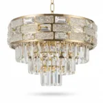 Candelabru Majestic Cristal Gold 40 cm – Cristal K9 Premium Transparent și Texturat, 5 Becuri E14, Design Modern de Lux pentru Dormitor, Hol și Dining