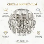 Candelabru Cristal Silver Frost 40 cm – Cristal K9 Premium și Metal Argintiu Satinat, 5 Surse E14, Design Modern Luxos pentru Dormitor, Living și Birou - imagine 7