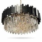 Candelabru Modern Prism Black 60 cm – Cristal K9 Premium Transparent și Metal Negru, 10 Becuri E14, Design Exclusiv pentru Living, Dining și Spații Moderne