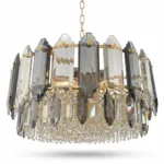 Candelabru Elegant Gold Smoke 50 cm – Cristal K9 Premium Fumuriu și Transparent, 9 Becuri E14, Design Modern de Lux pentru Living, Dining și Zone Rezidențiale