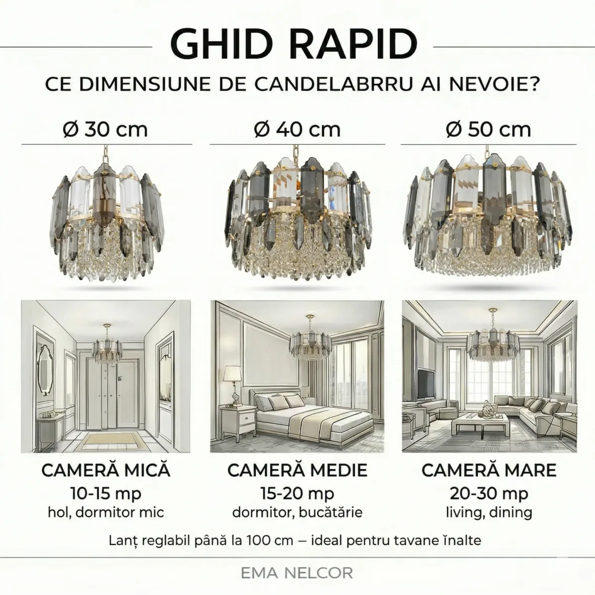 Candelabru Elegant Gold Smoke 40 cm – Cristal K9 Premium Fumuriu și Transparent, 6 Becuri E14, Design Modern de Lux pentru Living, Dining și Dormitor Master - imagine 10