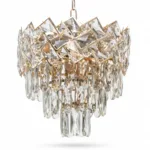 Candelabru Cristal Ice Cascade Golden 30 cm – Cristal K9 Premium și Metal Auriu, 4 Surse E14, Design Geometric de Lux pentru Hol, Dormitor și Living