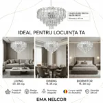 Candelabru Cristal Silver Frost 50 cm – Cristal K9 Premium și Metal Argintiu Satinat, 7 Surse E14, Design Modern de Lux pentru Living și Zone de Dining - imagine 6
