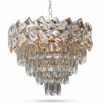 Candelabru Cristal Ice Cascade Golden 40 cm – Cristal K9 Premium și Metal Auriu, 5 Surse E14, Design Modern de Lux pentru Living, Dining și Dormitor Matrimonial
