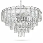 Candelabru Cristal Silver Frost 50 cm – Cristal K9 Premium și Metal Argintiu Satinat, 7 Surse E14, Design Modern de Lux pentru Living și Zone de Dining