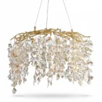 Candelabru Cristal Velvet Gold 59 cm – Cristal K9 Premium și Metal Auriu Gravat, 6 Surse E14, Design Luxos pentru Living, Dining sau Dormitor Master