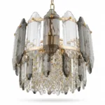 Candelabru Elegant Gold Smoke 30 cm – Cristal K9 Premium Fumuriu și Transparent, 3 Becuri E14, Design Modern de Lux pentru Holuri, Dormitoare și Zone de Accent