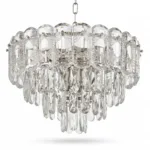 Candelabru Cristal Silver Frost 40 cm – Cristal K9 Premium și Metal Argintiu Satinat, 5 Surse E14, Design Modern Luxos pentru Dormitor, Living și Birou