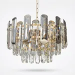 Candelabru Golden Bloom 40 cm – Cristal K9 Premium Transparent și Fumuriu, 5 Becuri E14, Design Modern de Lux pentru Living, Dormitor și Dining