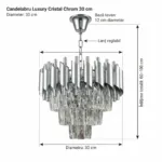 Candelabru Luxury Cristal Chrome 30 cm – Cristal K9 Premium și Metal Argintiu Cromat, 3 Surse E14, Design Modern pentru Hol, D - imagine 9