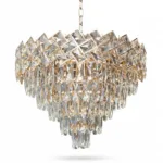 Candelabru Cristal Ice Cascade Golden 50 cm – Cristal K9 Premium și Metal Auriu, 7 Surse E14, Design Modern de Lux pentru Living-uri și Zone de Dining Generoase