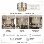 Candelabru Elegant Gold Smoke 30 cm – Cristal K9 Premium Fumuriu și Transparent, 3 Becuri E14, Design Modern de Lux pentru Holuri, Dormitoare și Zone de Accent - imagine 6