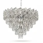 Candelabru Cristal Ice Cascade Chrome 50 cm – Cristal K9 Premium și Metal Argintiu, 7 Surse E14, Design Modern de Lux pentru Living-uri Spațioase și Zone de Dining