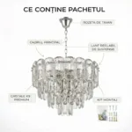 Candelabru Cristal Silver Frost 40 cm – Cristal K9 Premium și Metal Argintiu Satinat, 5 Surse E14, Design Modern Luxos pentru Dormitor, Living și Birou - imagine 8