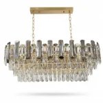 Candelabru Cristal Linear Cascade – Cristal K9 Premium, 8 Surse E14, Design Oval Modern pentru Living, Dining și Insulă Bucătărie, 77 cm Lungime