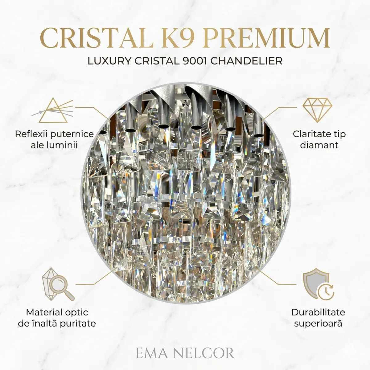 Candelabru Luxury Cristal Chrome 50 cm – Cristal K9 Premium și Metal Argintiu Cromat, 7 Surse E14, Design Modern pentru Living și Dormitor Matrimonial - imagine 7