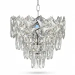 Candelabru Cristal Ice Cascade Chrome 30 cm – Cristal K9 Premium și Metal Argintiu, 4 Surse E14, Design Modern pentru Hol, Dressing sau Dormitor