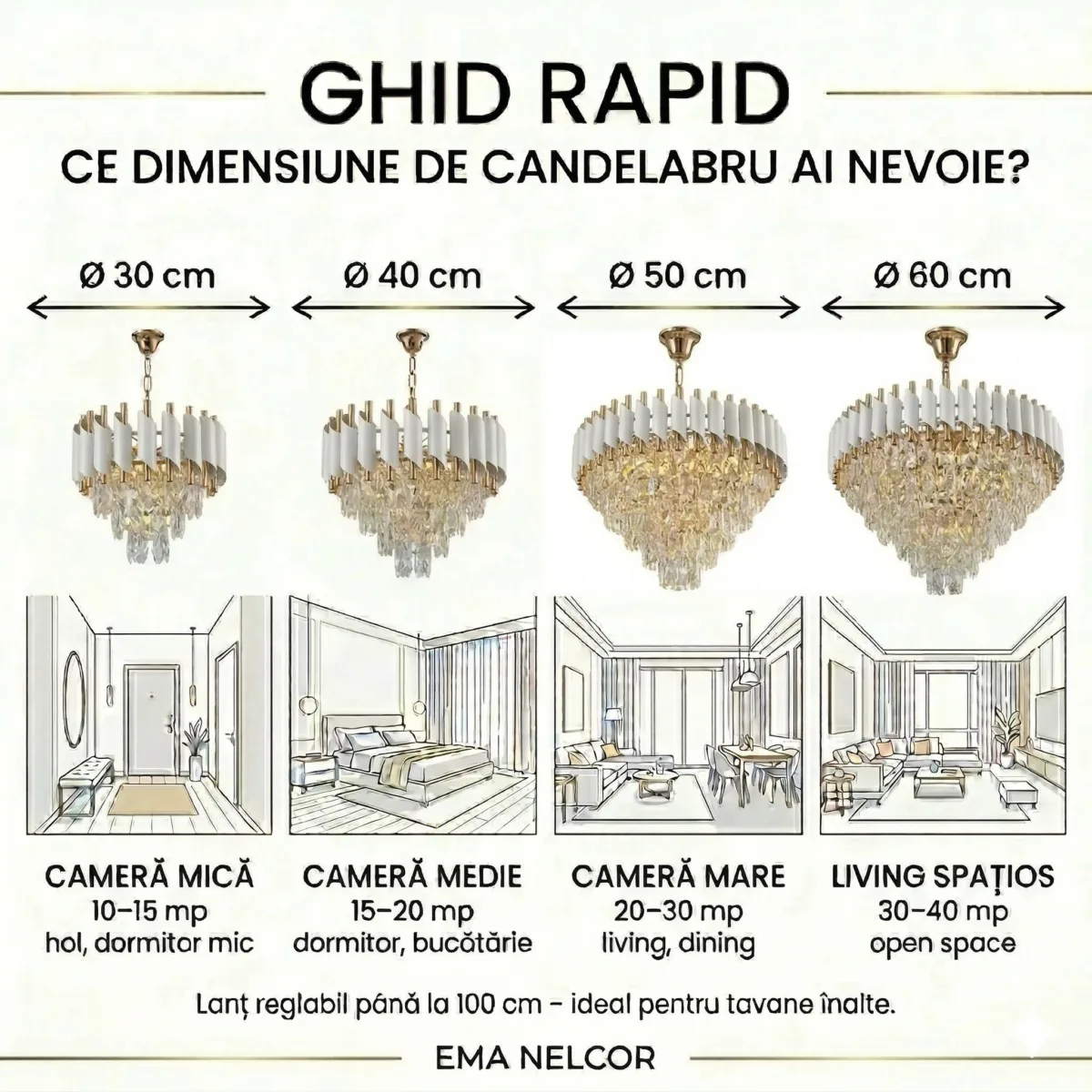 Candelabru Luxury Cristal White 50 cm – Cristal K9 Premium și Metal Alb, 7 Surse E14, Design Modern pentru Living și Dormitor Matrimonial - imagine 10