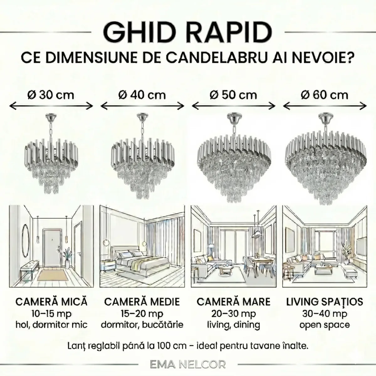 Candelabru Luxury Cristal Chrome 50 cm – Cristal K9 Premium și Metal Argintiu Cromat, 7 Surse E14, Design Modern pentru Living și Dormitor Matrimonial - imagine 10