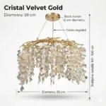 Candelabru Cristal Velvet Gold 59 cm – Cristal K9 Premium și Metal Auriu Gravat, 6 Surse E14, Design Luxos pentru Living, Dining sau Dormitor Master - imagine 8