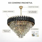 Candelabru Luxury Cristal Black 60 cm – Cristal K9 Premium și Metal Negru, 8 Surse E14, Design Modern pentru Living Generos, Lobby și Dining - imagine 8