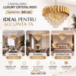 Candelabru Luxury Cristal Gold 50 cm – Cristal K9 Premium și Metal Auriu, 7 Becuri E14, Design Modern pentru Living și Dormitor - imagine 6