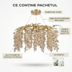 Candelabru Cristal Velvet Gold 59 cm – Cristal K9 Premium și Metal Auriu Gravat, 6 Surse E14, Design Luxos pentru Living, Dining sau Dormitor Master - imagine 7