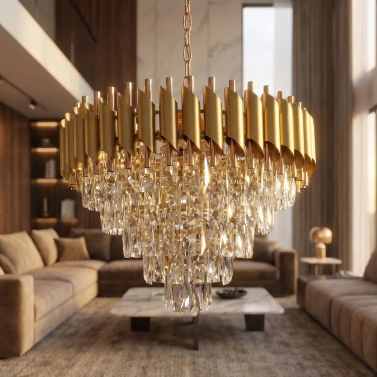 Candelabru Luxury Cristal Gold 50 cm – Cristal K9 Premium și Metal Auriu, 7 Becuri E14, Design Modern pentru Living și Dormitor - imagine 12