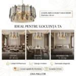 Candelabru Elegant Gold Smoke 50 cm – Cristal K9 Premium Fumuriu și Transparent, 9 Becuri E14, Design Modern de Lux pentru Living, Dining și Zone Rezidențiale - imagine 6
