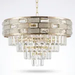 Candelabru Majestic Cristal Gold 50 cm – Cristal K9 Premium Transparent și Texturat, 8 Becuri E14, Design Modern de Lux pentru Living, Dining și Holuri Grandioase