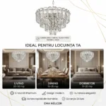 Candelabru Cristal Silver Frost 40 cm – Cristal K9 Premium și Metal Argintiu Satinat, 5 Surse E14, Design Modern Luxos pentru Dormitor, Living și Birou - imagine 6