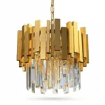 Candelabru Modern Prism Gold 30 cm – Cristal K9 Premium Transparent și Metal Auriu, 3 Becuri E14, Design Exclusiv pentru Holuri, Dormitoare și Zone de Accent