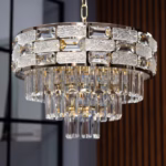 Candelabru Majestic Cristal Gold 40 cm – Cristal K9 Premium Transparent și Texturat, 5 Becuri E14, Design Modern de Lux pentru Dormitor, Hol și Dining - imagine 2