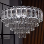 Candelabru Crystal Silver Frost 50 cm – Cristal K9 Premium, 7 Surse, Finisaj Sticlă Argintie Mată (Frost)