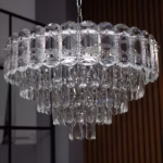 Candelabru Cristal Silver Frost 50 cm – Cristal K9 Premium și Metal Argintiu Satinat, 7 Surse E14, Design Modern de Lux pentru Living și Zone de Dining - imagine 2