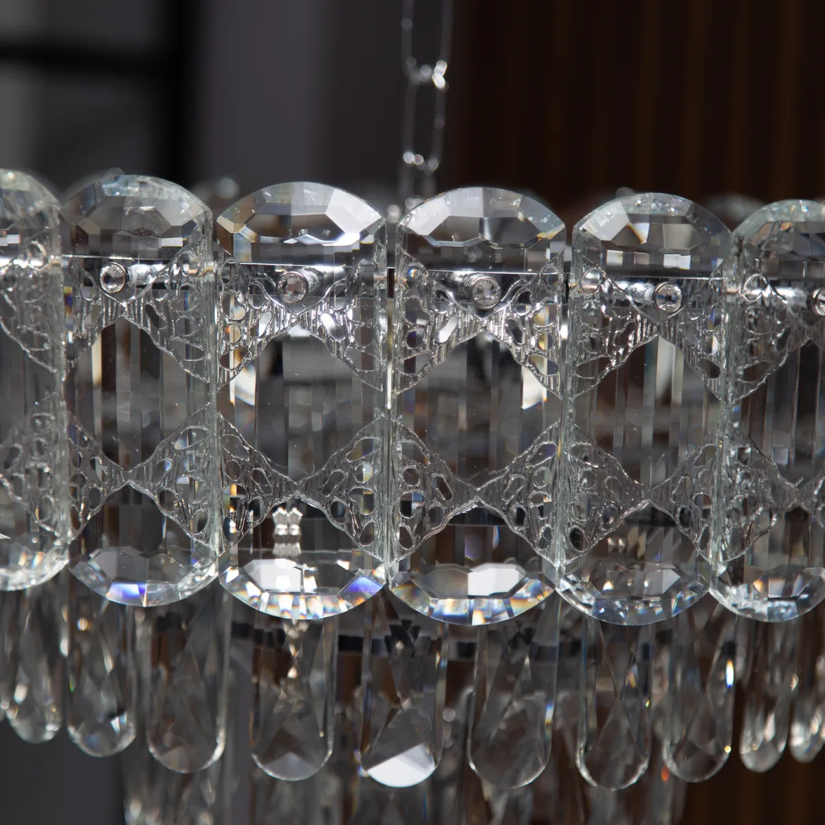 Candelabru Cristal Silver Frost 40 cm – Cristal K9 Premium și Metal Argintiu Satinat, 5 Surse E14, Design Modern Luxos pentru Dormitor, Living și Birou - imagine 11