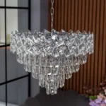 Candelabru Cristal Ice Cascade Chrome 50 cm – Cristal K9 Premium și Metal Argintiu, 7 Surse E27, Design Modern de Lux pentru Living-uri Spațioase și Zone de Dining