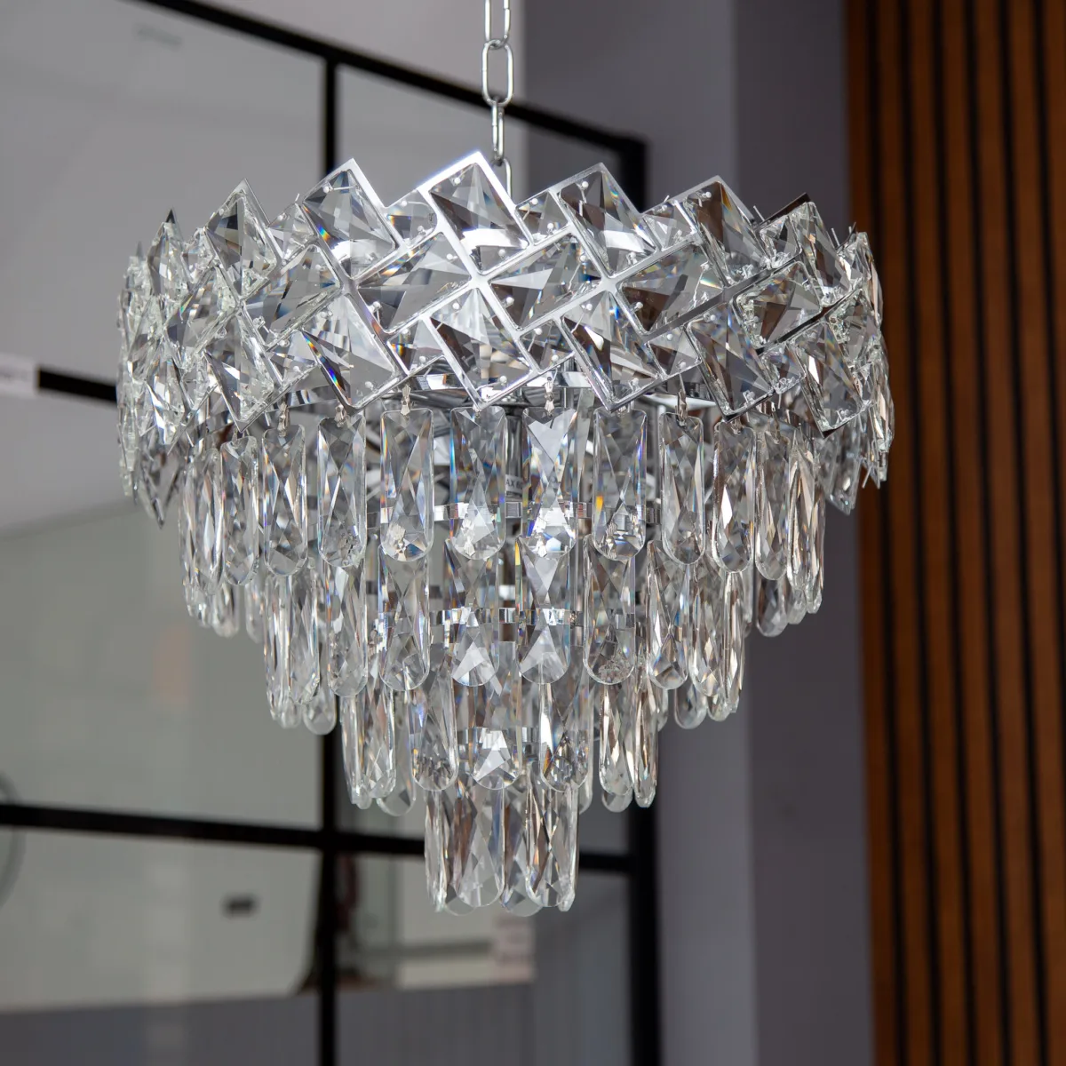 Candelabru Crystal Ice Cascade 40 cm – Cristal K9 Premium, 5 Surse, Finisaj Crom - imagine 5