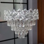 Candelabru Cristal Ice Cascade Chrome 40 cm – Cristal K9 Premium și Metal Argintiu, 5 Surse E27, Design Modern Luxos pentru Living, Dormitor și Birou