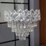 Candelabru Crystal Ice Cascade 40 cm – Cristal K9 Premium, 5 Surse, Finisaj Crom