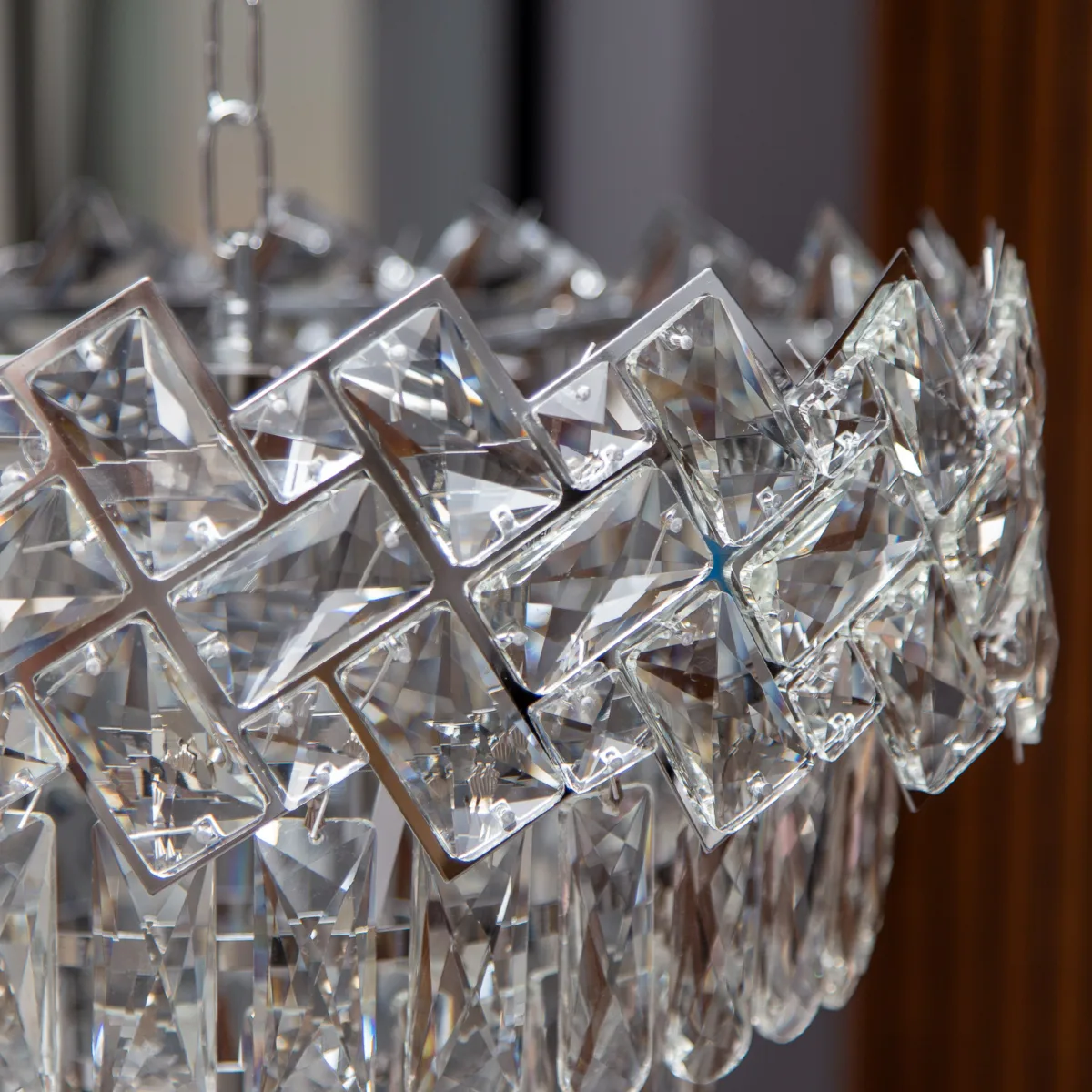 Candelabru Crystal Ice Cascade 40 cm – Cristal K9 Premium, 5 Surse, Finisaj Crom - imagine 4