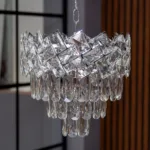 Candelabru Crystal Ice Cascade 30 cm – Cristal K9 Premium, 4 Surse, Finisaj Crom
