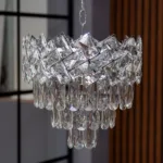 Candelabru Cristal Ice Cascade Chrome 30 cm – Cristal K9 Premium și Metal Argintiu, 4 Surse E27, Design Modern pentru Hol, Dressing sau Dormitor