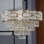 Candelabru Majestic Cristal Gold 50 cm – Cristal K9 Premium Transparent și Texturat, 8 Becuri E14, Design Modern de Lux pentru Living, Dining și Holuri Grandioase - imagine 2