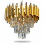 Candelabru Luxury Cristal Gold 30 cm – Metal Auriu și Cristal K9, 3 Becuri E14, Design Modern pentru Living și Hol
